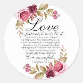 1 Korintiërs 13:4-8 Liefde is Geduldig Bloemrijke  Ronde Sticker