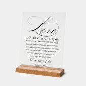 1 Korintiërs 13:4-8 Liefde is geduldig bruiloftsve Acryl Bord (Hoek)