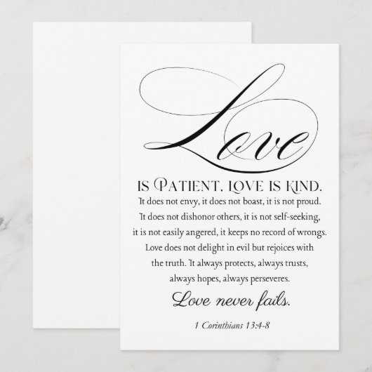 1 Korintiërs 13:4-8 Liefde is geduldig bruiloftsve Feestdagenkaart (Voorkant / Achterkant)