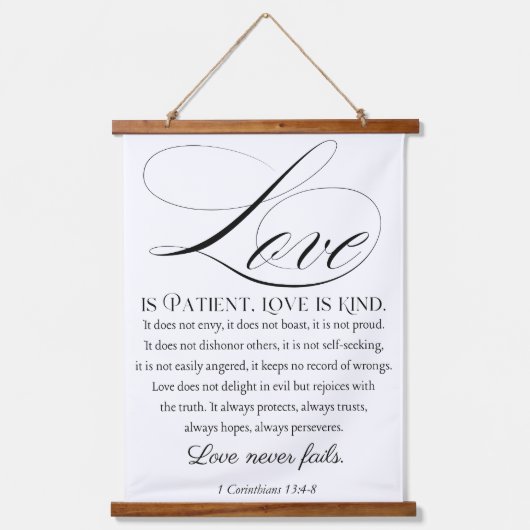 1 Korintiërs 13:4-8 Liefde is geduldig bruiloftsve Hangend Wandkleed (Voorkant)
