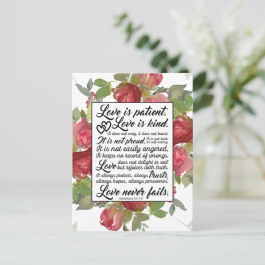 1 Korintiërs 13:4-8 Liefde is Geduldig Liefde is V Briefkaart (Staand voorkant)