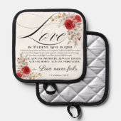 1 Korintiërs 13:4-8 Liefde is geduldige Bijbelse B Pannenlap (Voorkant / Achterkant)