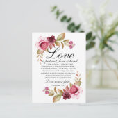 1 Korintiërs 13:4-8 Liefde is geduldige Bloemenbij Briefkaart (Staand voorkant)