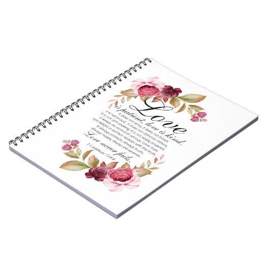 1 Korintiërs 13:4-8 Liefde is geduldige Bloemenbij Notitieboek (Linkerzijde)