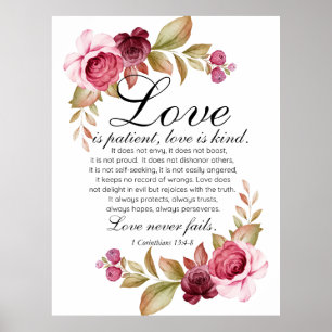 1 Korintiërs 13:4-8 Liefde is geduldige Bloemenbij Poster