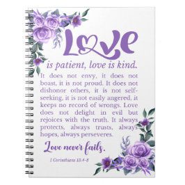 1 Korintiërs 13:4-8 Liefde is geduldige Paarse Blo Notitieboek