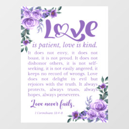 1 Korintiërs 13:4-8 Liefde is geduldige Paarse Blo Raamsticker