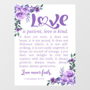 1 Korintiërs 13:4-8 Liefde is geduldige Paarse Blo Raamsticker