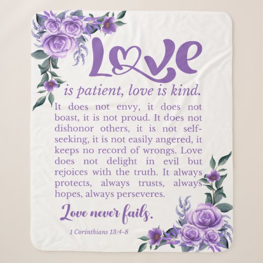 1 Korintiërs 13:4-8 Liefde is geduldige Paarse Blo Sherpa Deken (Voorkant)
