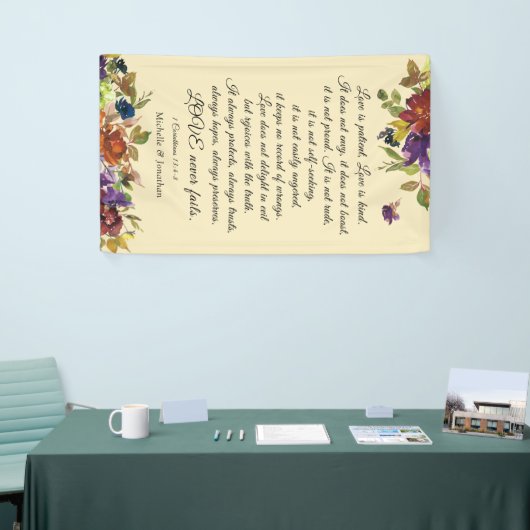 1 Korintiërs 13:4-8 Liefde Nooit Fall Bruiloft Spandoek (Beurs)