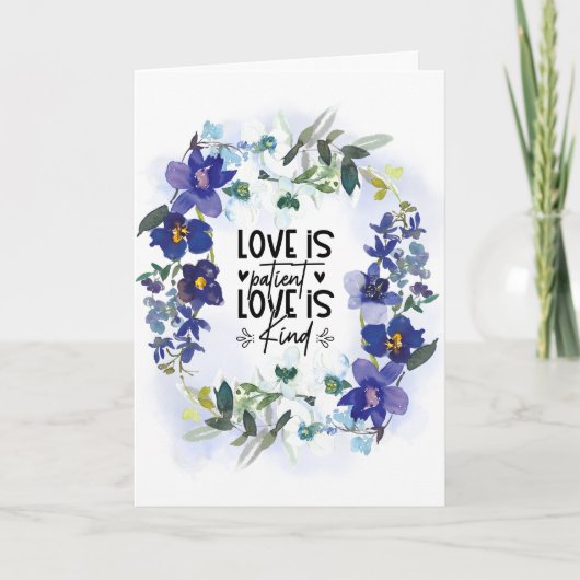 1 Korintiërs 13:4 Liefde is Geduldig Bijbelvers Kaart (Voorkant)