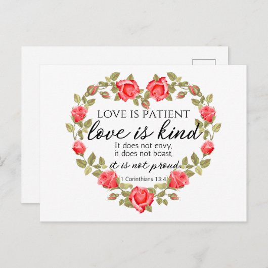 1 Korintiërs 13:4 Liefde is geduldig Bloemenhart Briefkaart (Voorkant / Achterkant)