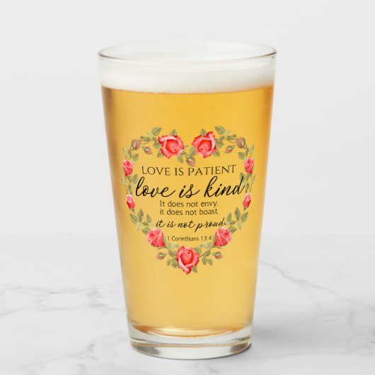 1 Korintiërs 13:4 Liefde is geduldig Bloemenhart Glas (Voorkant gevuld)