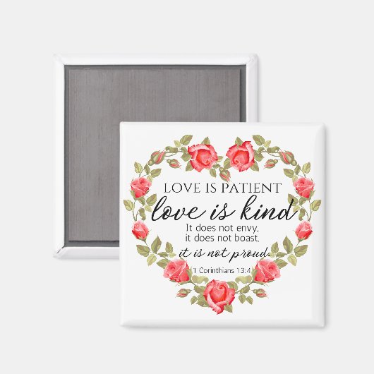 1 Korintiërs 13:4 Liefde is geduldig Bloemenhart Magneet (Voorkant / Achterkant)