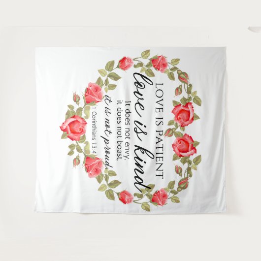 1 Korintiërs 13:4 Liefde is geduldig Bloemenhart Wandkleed (Voorkant (horizontaal))