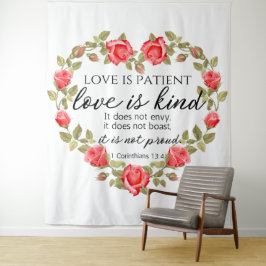 1 Korintiërs 13:4 Liefde is geduldig Bloemenhart Wandkleed