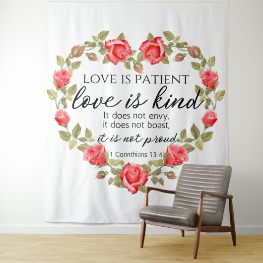 1 Korintiërs 13:4 Liefde is geduldig Bloemenhart Wandkleed (In situ)