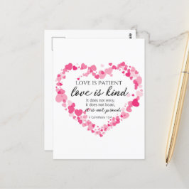 1 Korintiërs 13:4 Liefde is geduldig roze harten Briefkaart