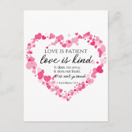 1 Korintiërs 13:4 Liefde is geduldig roze harten Briefkaart