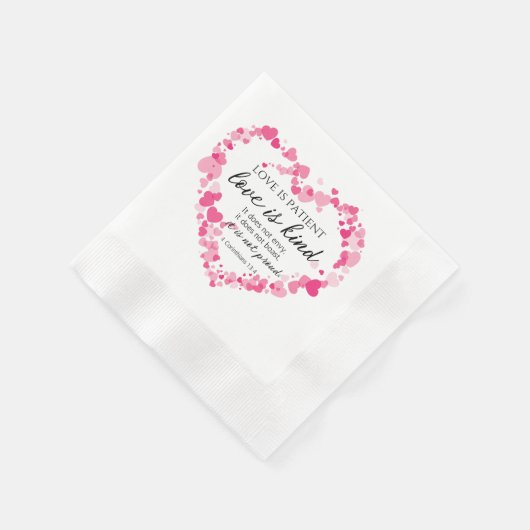 1 Korintiërs 13:4 Liefde is geduldig roze harten Servet (Hoek)