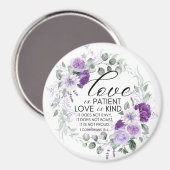 1 Korintiërs 13:4 Liefde is Geduldig Violet Bloem Magneet (Voorkant / Achterkant)