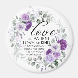 1 Korintiërs 13:4 Liefde is Geduldig Violet Bloem Magneet