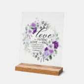 1 Korintiërs 13:4 Liefde is geduldig violette bloe Acryl Bord (Hoek)