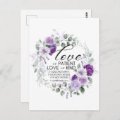 1 Korintiërs 13:4 Liefde is geduldig violette bloe Briefkaart (Voorkant / Achterkant)