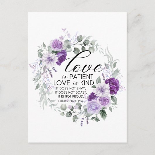 1 Korintiërs 13:4 Liefde is geduldig violette bloe Briefkaart (Voorkant)