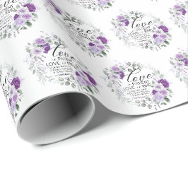 1 Korintiërs 13:4 Liefde is geduldig violette bloe Cadeaupapier