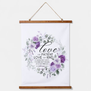 1 Korintiërs 13:4 Liefde is geduldig violette bloe Hangend Wandkleed