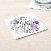 1 Korintiërs 13:4 Liefde is geduldig violette bloe Kartonnen Onderzetters (Schuin)