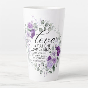 1 Korintiërs 13:4 Liefde is geduldig violette bloe Latte Mok