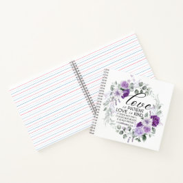 1 Korintiërs 13:4 Liefde is geduldig violette bloe Notitieboek
