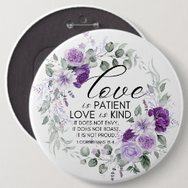 1 Korintiërs 13:4 Liefde is geduldig violette bloe Ronde Button 6,0 Cm
