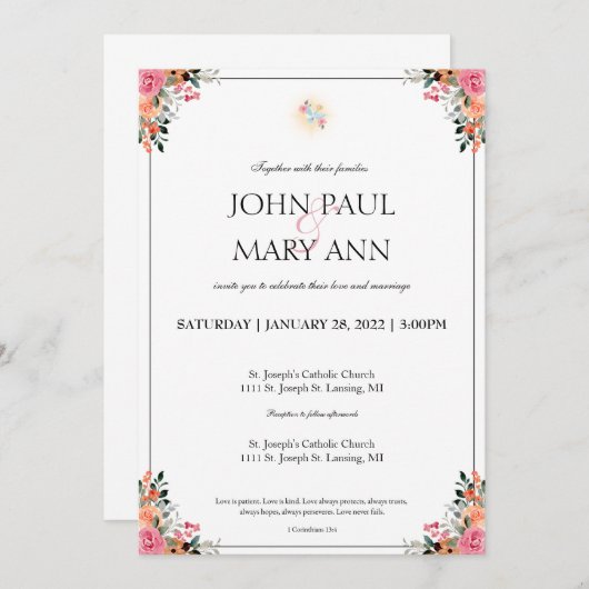 1 Korintiërs 13:4 Trouwkaart Kaart (Voorkant / Achterkant)