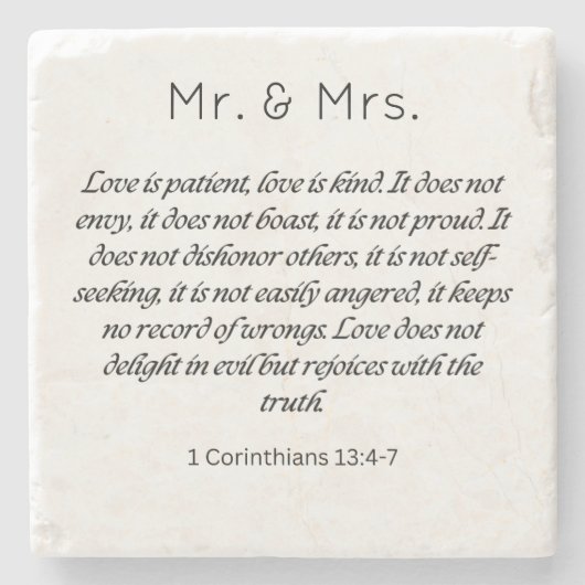 1 Korintiërs 13 De bruiloft van mevrouw Stenen Onderzetter (Voorkant)