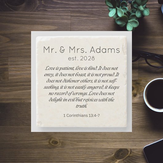 1 Korintiërs 13 De heer Mevrouw Achternaam Est. Ja Stenen Onderzetter