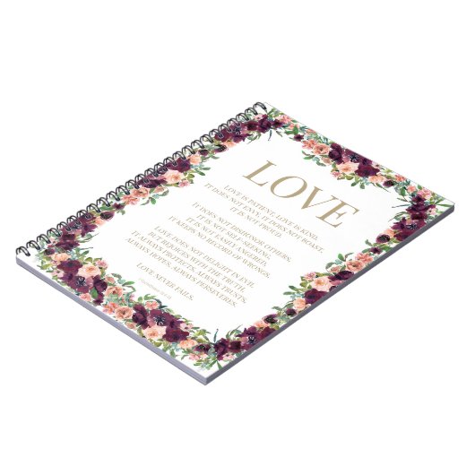 1 Korintiërs 13 Liefde Bijbel Verse Bourgondië Flo Notitieboek (Linkerzijde)