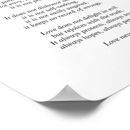 1 Korintiërs 13 Liefde Bijbel Verse Zwart & Wit Poster (Hoek)