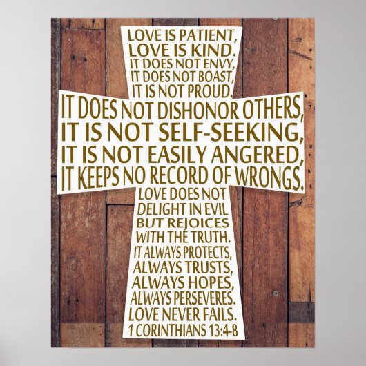 1 Korintiërs 13 Liefdeshoofdstuk Kruis Rustiek Hou Poster (Voorkant)