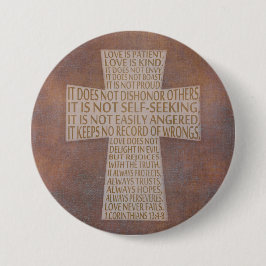 1 Korintiërs 13 Liefdeshoofdstuk Kruis Rustieke Kn Ronde Button 7,6 Cm