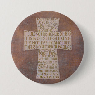 1 Korintiërs 13 Liefdeshoofdstuk Kruis Rustieke Kn Ronde Button 7,6 Cm