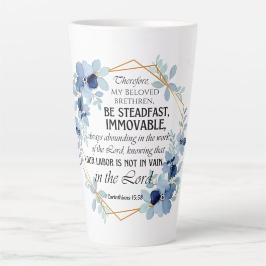 1 Korintiërs 15:58 Inspirerend vers Bloemen Latte Mok (Voorkant)