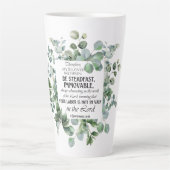 1 Korintiërs 15:58 Inspirerend verzen Eucalyptus Latte Mok (Voorkant)