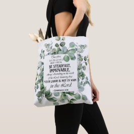 1 Korintiërs 15:58 Inspirerend verzen Eucalyptus Tote Bag