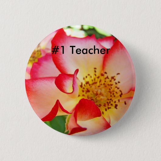 #1 Leraar knopen RODE Witte Roos Bloemen Helder Ronde Button 5,7 Cm (Voorkant)