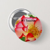 #1 Leraar knopen RODE Witte Roos Bloemen Helder Ronde Button 5,7 Cm (Voorkant /achterkant)