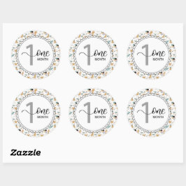 1 maand Mijlsteen Baby Giraffes en ballonnen Ronde Sticker