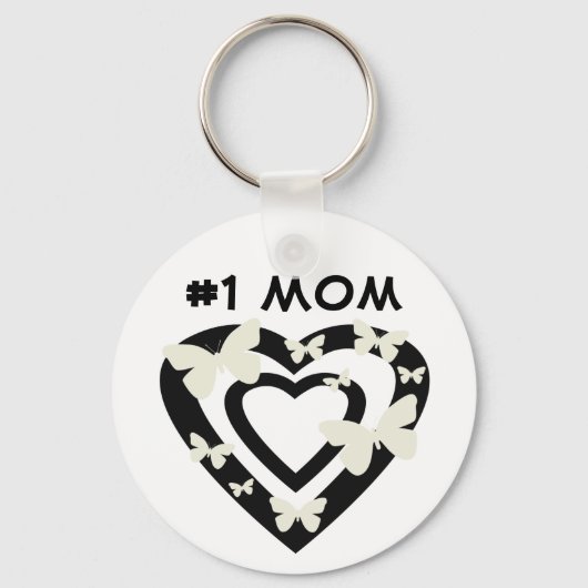 #1 Mam, open hart, witte vlinders Sleutelhanger (Voorkant)